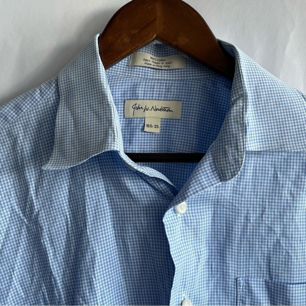 John W. Nordstrom Blue Gingham Long Sleeve Button Down Shirt - Picture 3 of 6